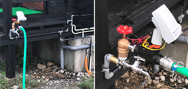 芝生養成のタイマースプリンクラー設置